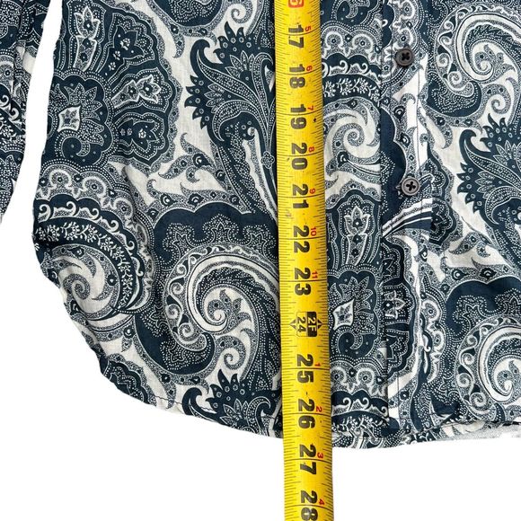 J Crew Collection Shirt Womens Size 2 Button Up Blouse Blue Paisley Long Sleeve - Picture 6 of 14